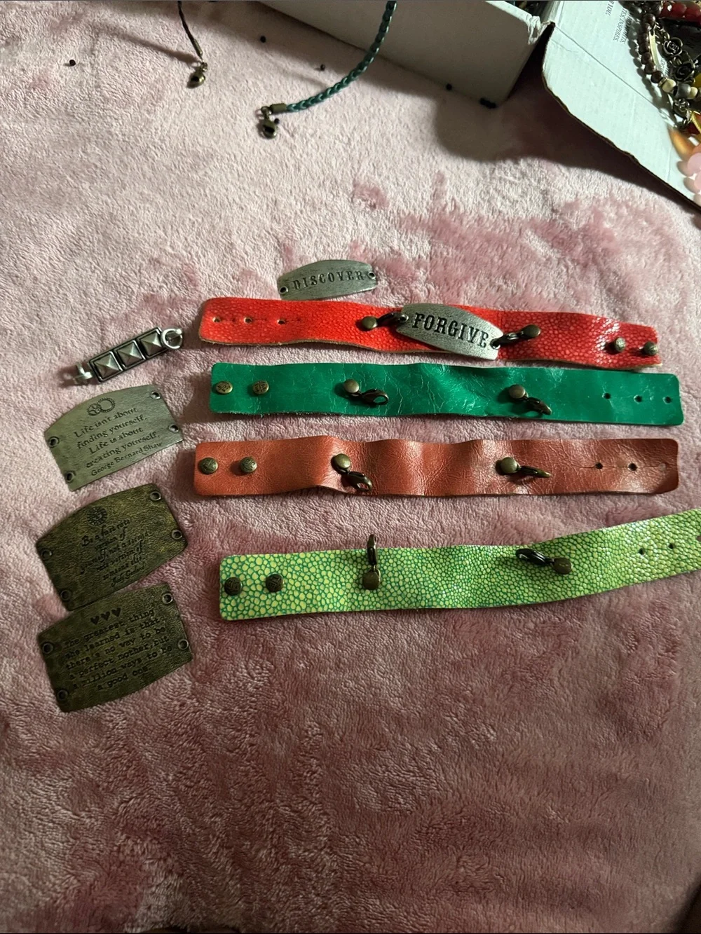 Colorful Leather Cuff Bracelets - Green, Orange, Red, Brown